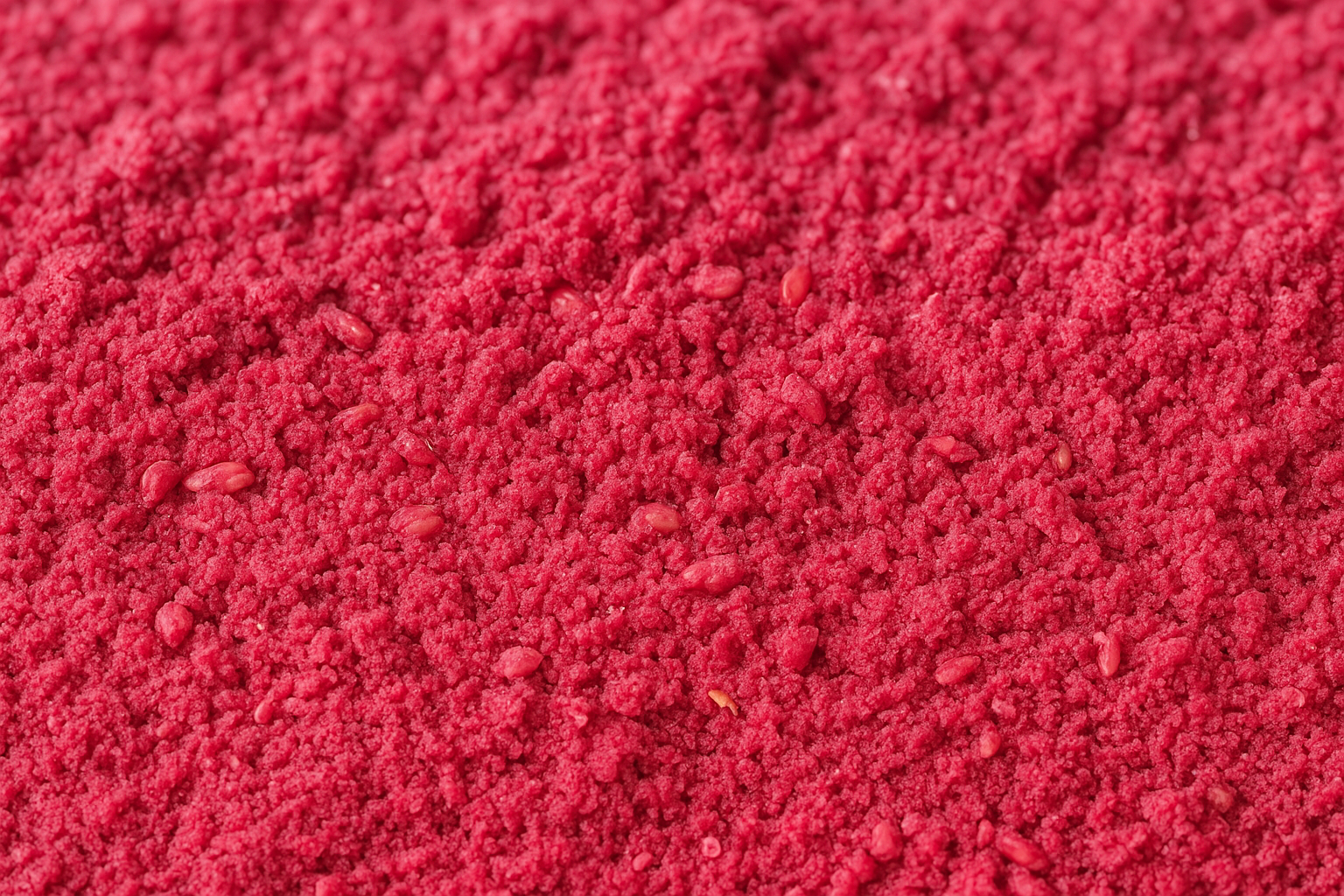 Gefriergetrocknetes Bio Himbeerpulver mit Kernen in Nahaufnahme – 100 % Frucht, intensiv fruchtig-sauer, reich an Vitaminen und Antioxidantien