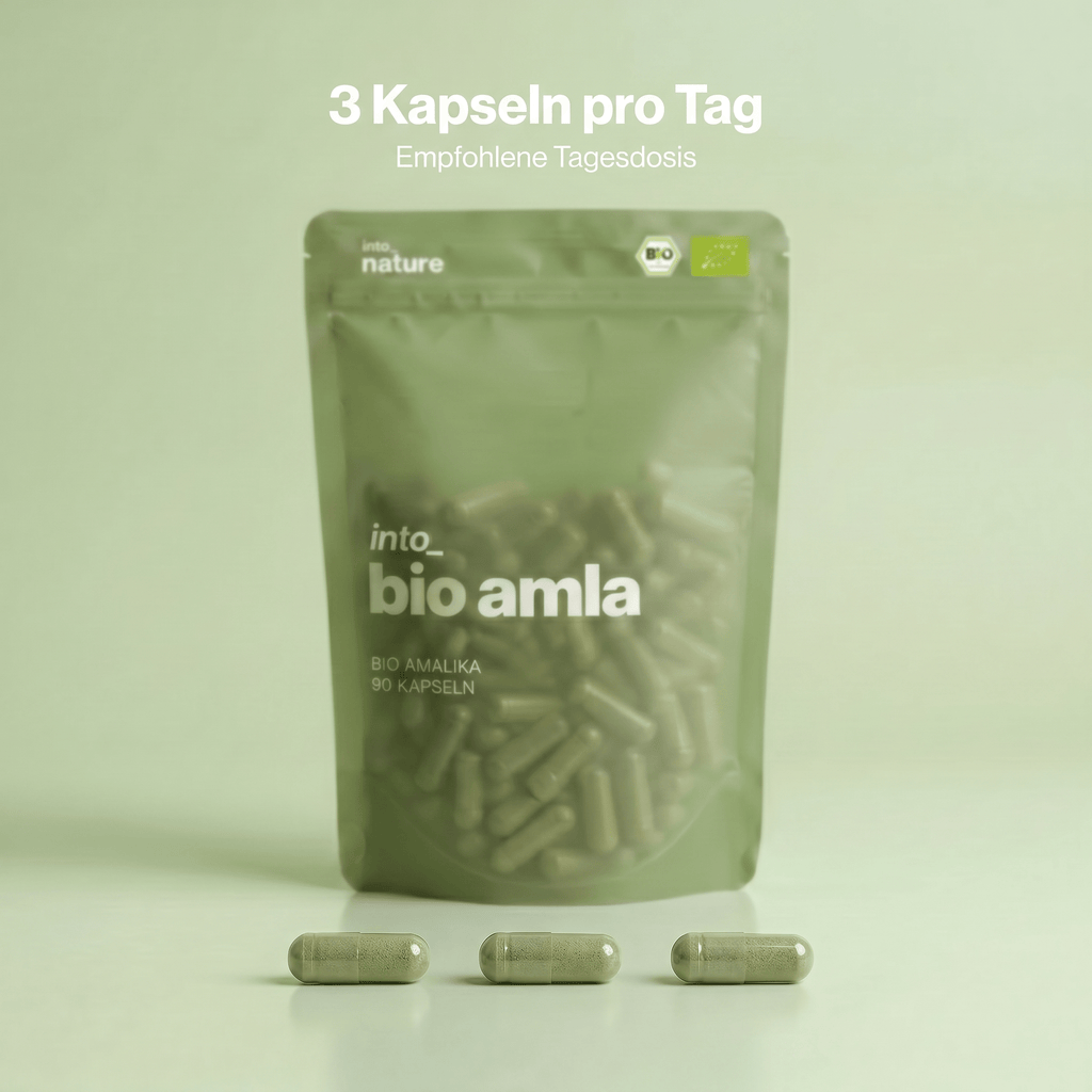 Einnahmeempfehlung: 3 Bio Amla Kapseln als tägliche Dosis