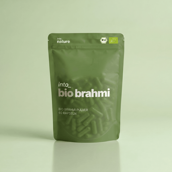 Verpackung der Into Nature Bio Brahmi Kapseln Vorderansicht