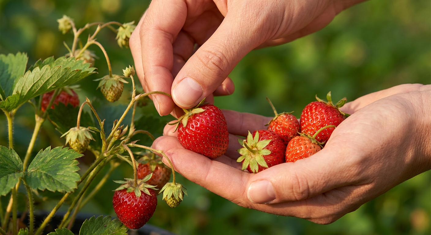 Handverlesene frische Erdbeeren für unser Bio-Erdbeerpulver