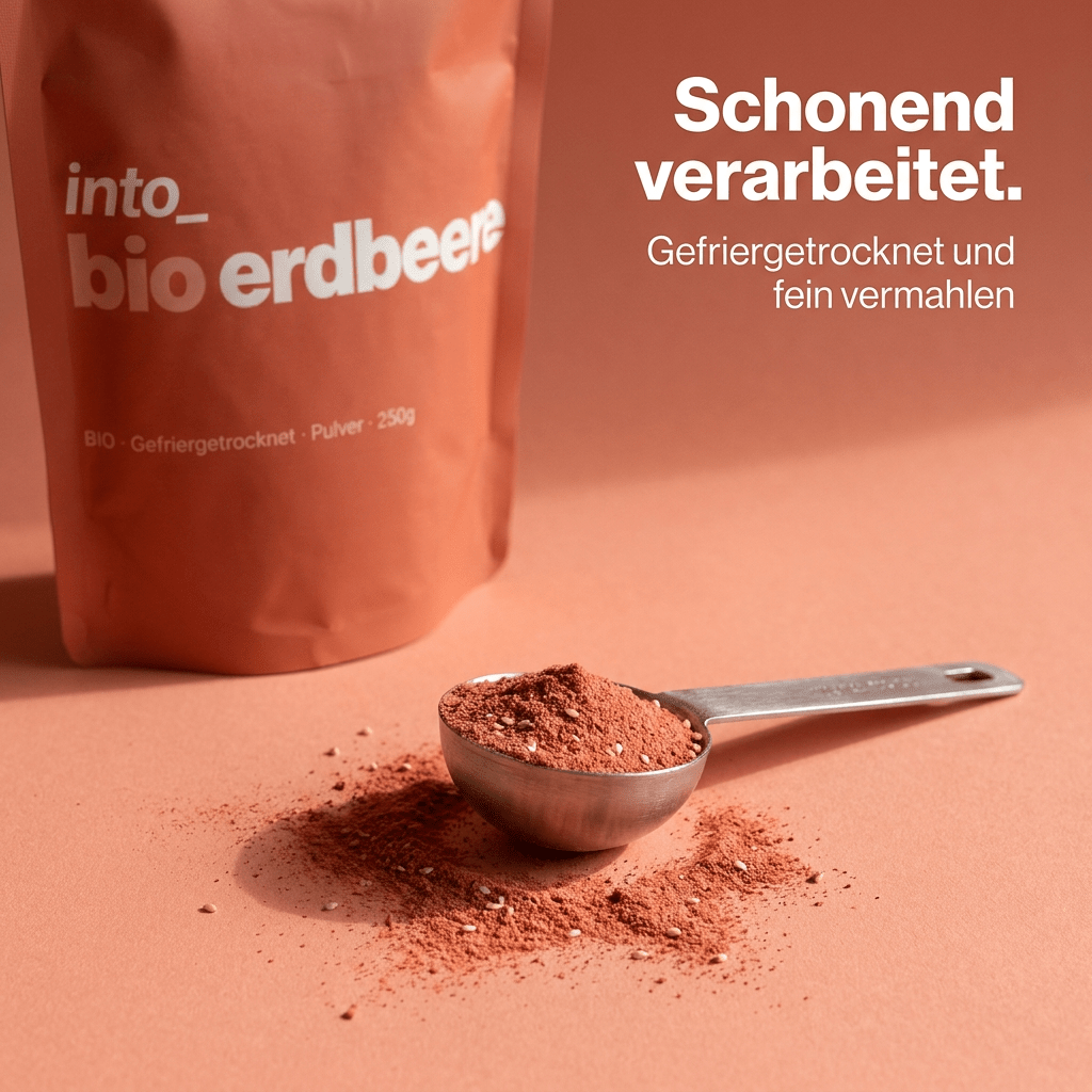 Natürlich rote Farbe und feiner Fruchtgeschmack durch unser Bio-Erdbeerpulver