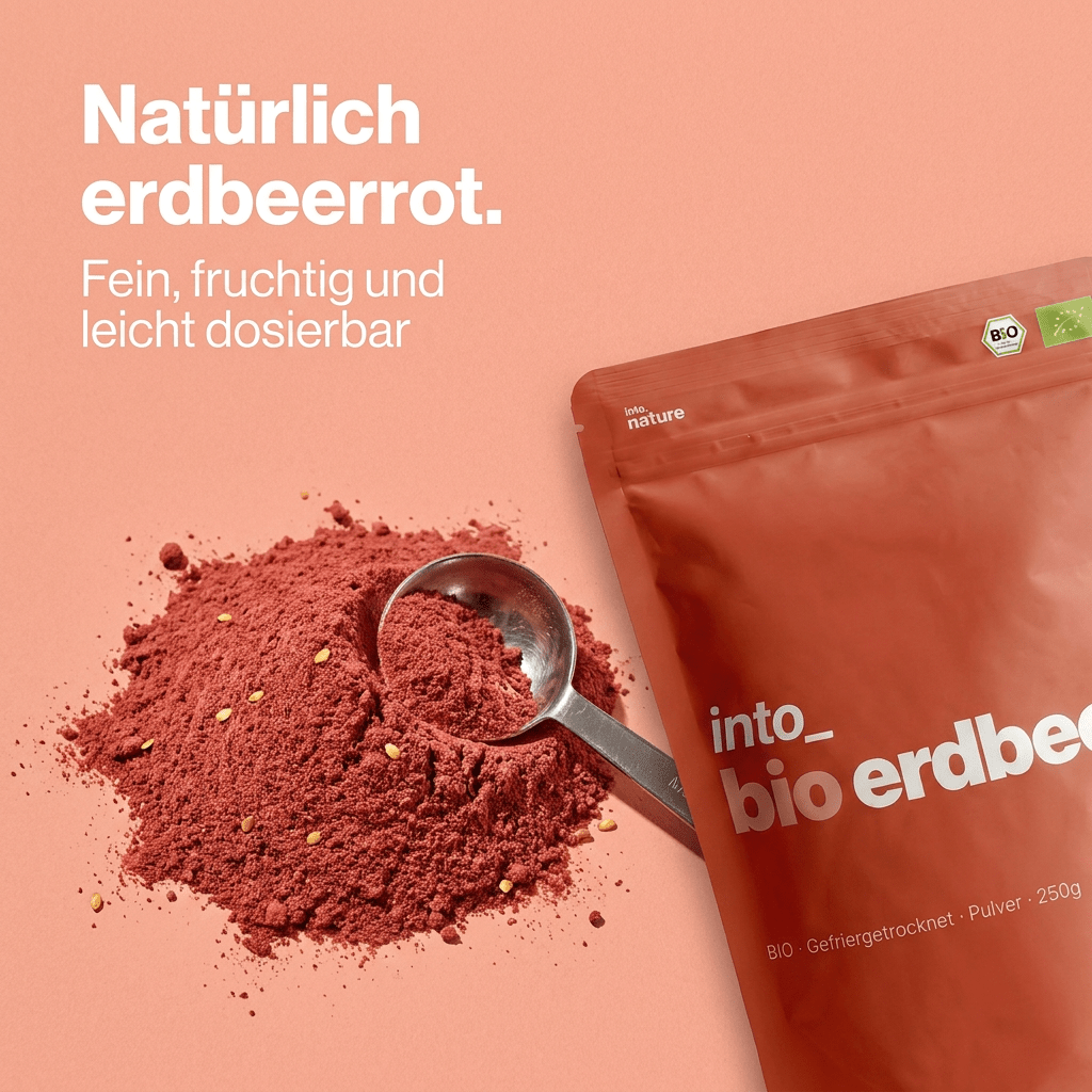 Bio-Erdbeerpulver als fruchtige, natürliche Zutat in einer Joghurt Bowl