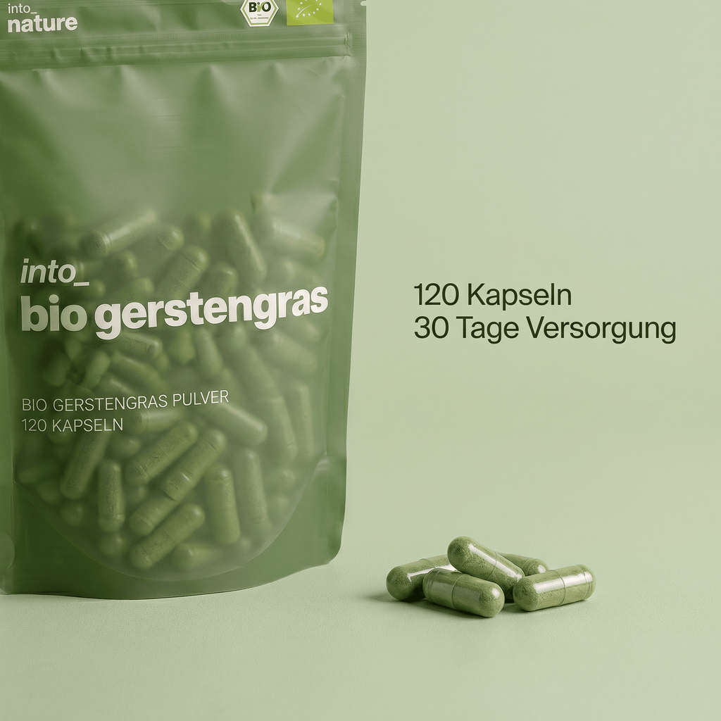 Bio Gerstengraspulver Kapseln in der 30 Tage Vorratspackung
