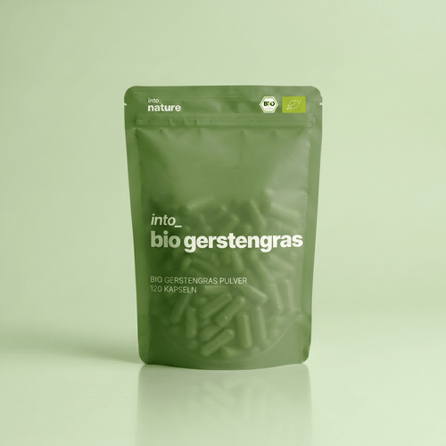 Verpackung der Into Nature Bio Gerstengraspulver Kapseln