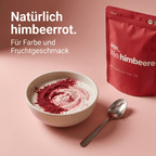 Intensive rote Farbe und Fruchtgeschmack im Joghurt durch Bio-Himbeerpulver