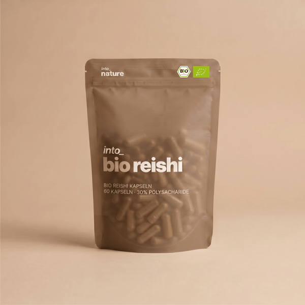 Verpackung der Into Nature Bio Reishi Extrakt Kapseln Vorderansicht